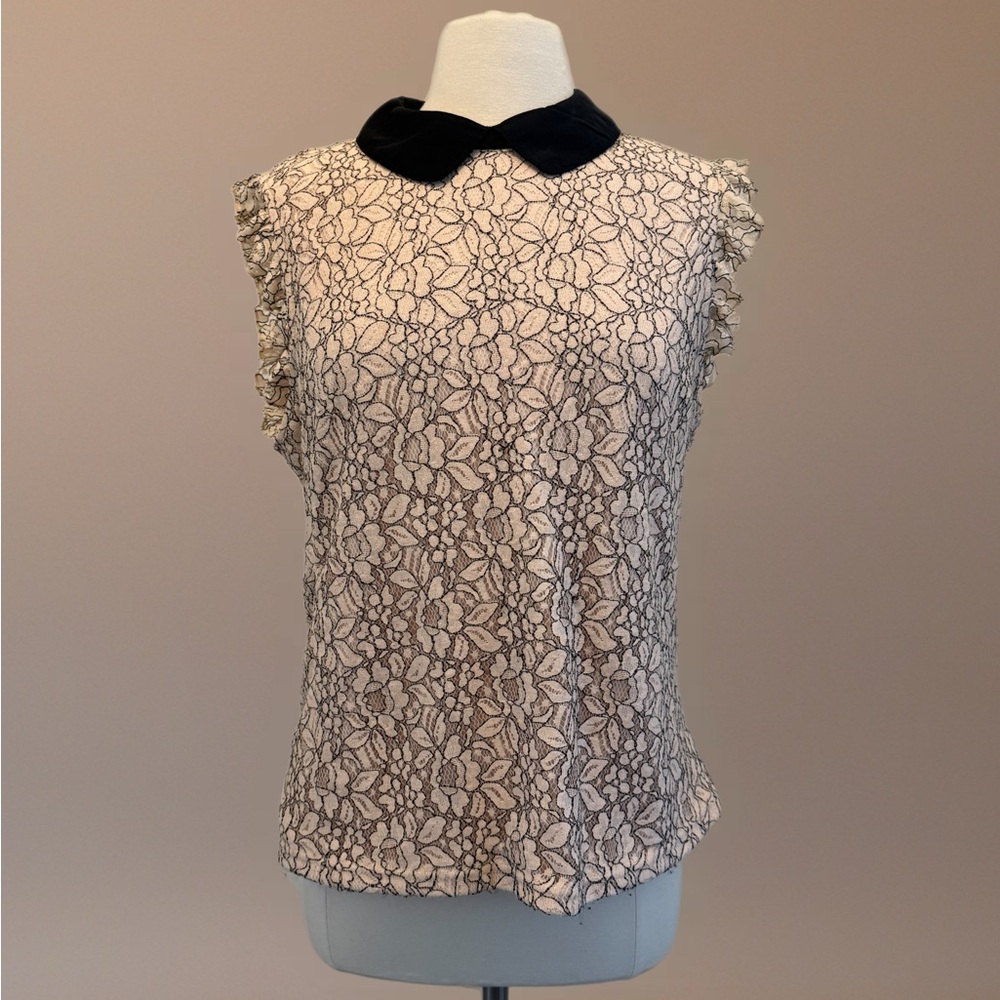 Cream Sleeveless Ruffled Blouse with Peter Pan Collar